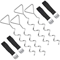 SONGMICS Estacas para Trampolín en Espiral- Dispositivo de Anclaje al Suelo con Estacas de Hierro Galvanizado- Correas…
